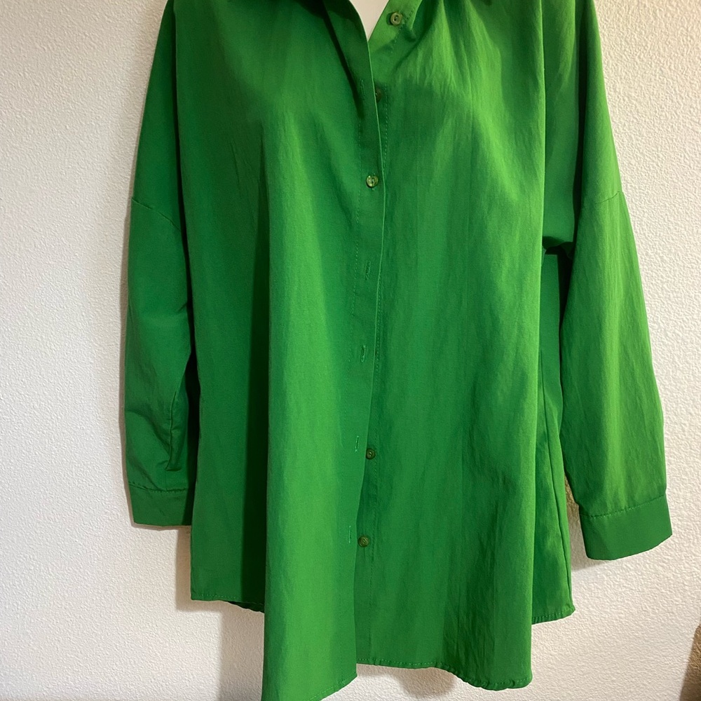 Big Dart Womens True Green Button Down 3/4 Length Sleeve Button Cuff Shirt